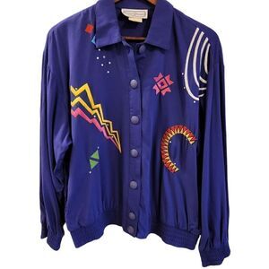 Vintage Retro Saint Germain Paris Button Front Bomber Jacket Size Medium